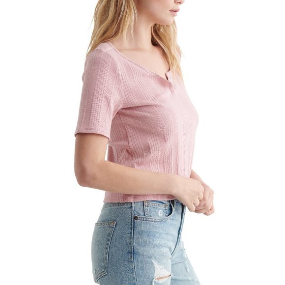 Lucky Brand Short Sleeve Slim Notch Neck Tee - Pale Pink - Picture 3 of 4